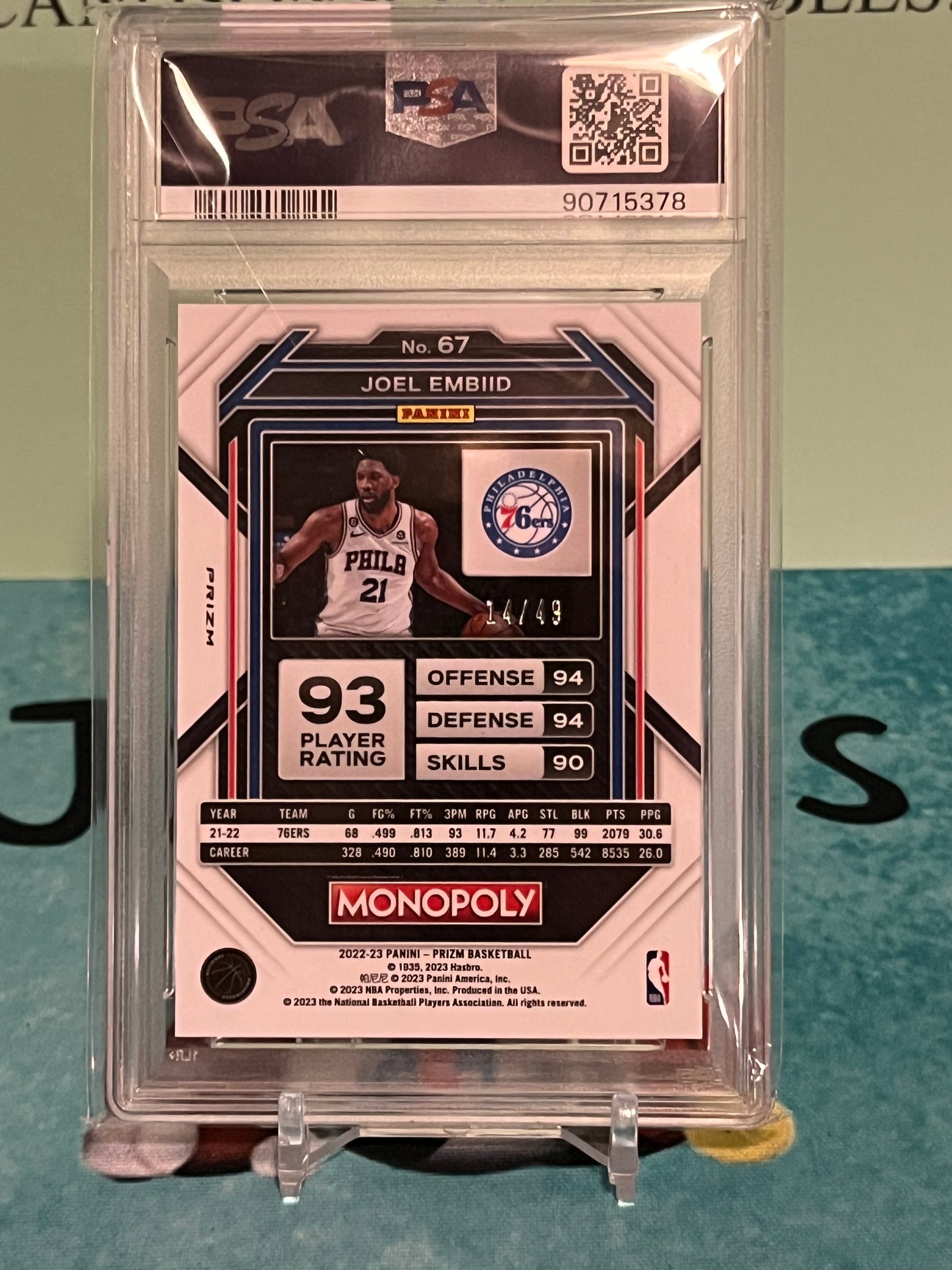 2022-23 Panini Prizm Monopoly Joel Embiid Gold /49 PSA 10