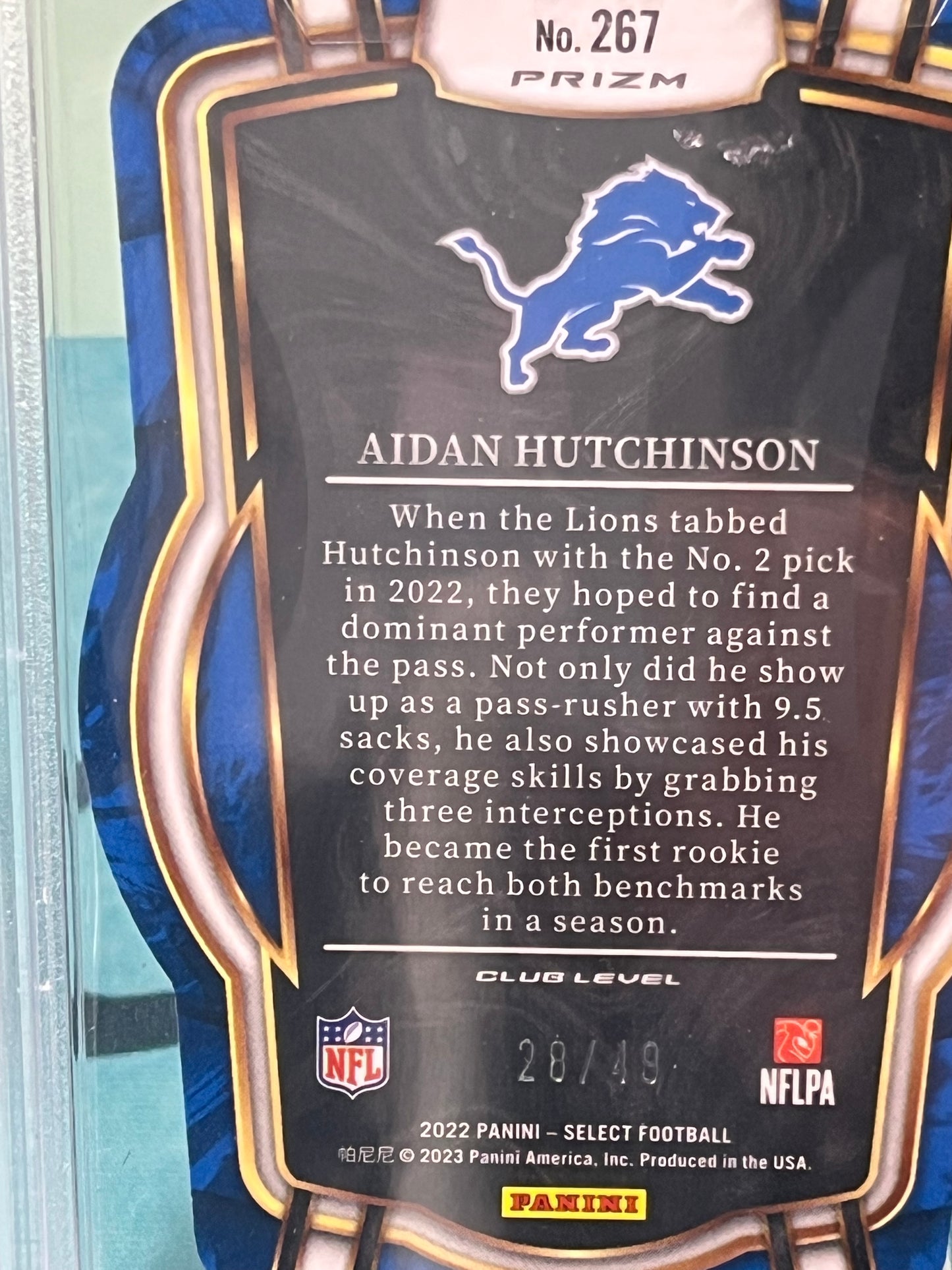 2022 Select NFL Football Aidan Hutchinson White Die Cut /49 PSA 9
