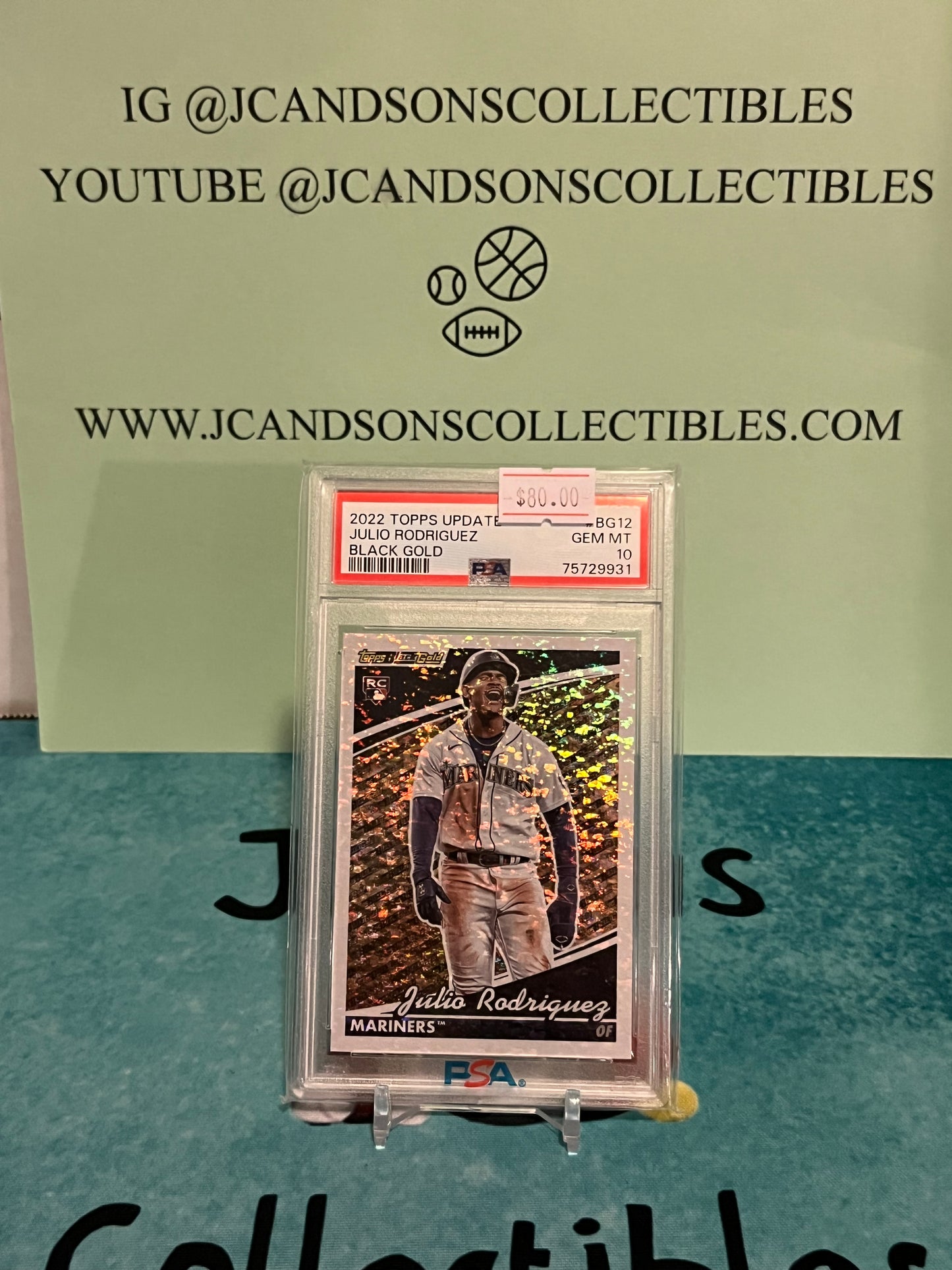 2022 Topps Update Black Gold #BG12 Julio Rodriguez RC Mariners PSA 10