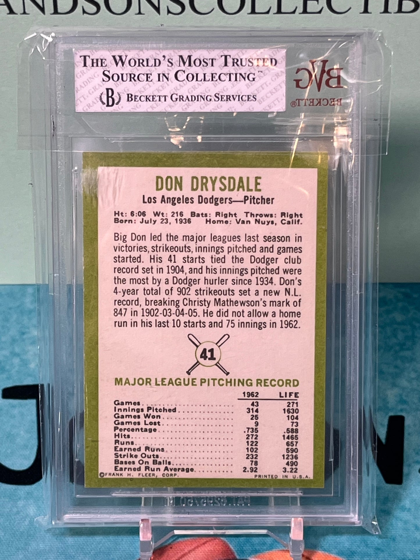 1963 Fleer Don Drysdale #41 BGS 6 HOF