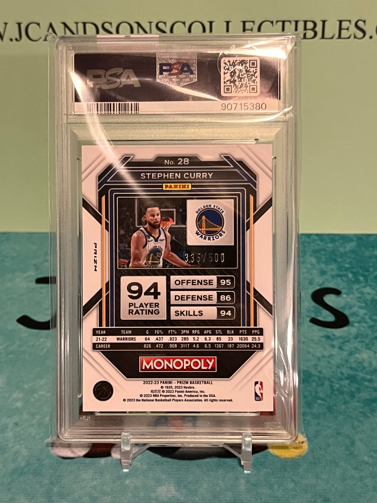 2022-23 Monopoly Prizm Stephen Curry Gold Money Shimmer Prizm #/500 PSA 9 Mint