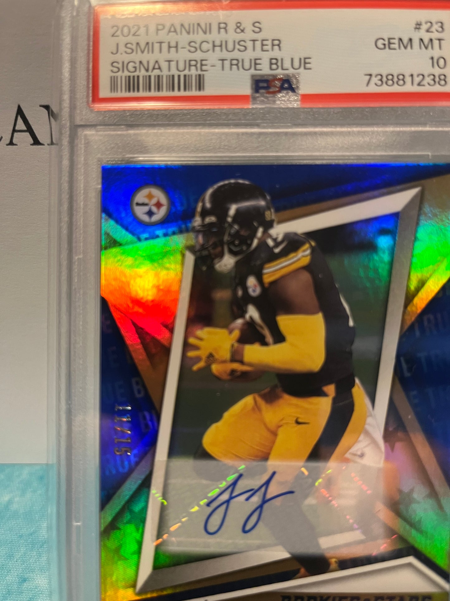 2021 Panini Rookies and Stars JJ Smith Schuster Signature True Blue /15 PSA 10 Pop 1