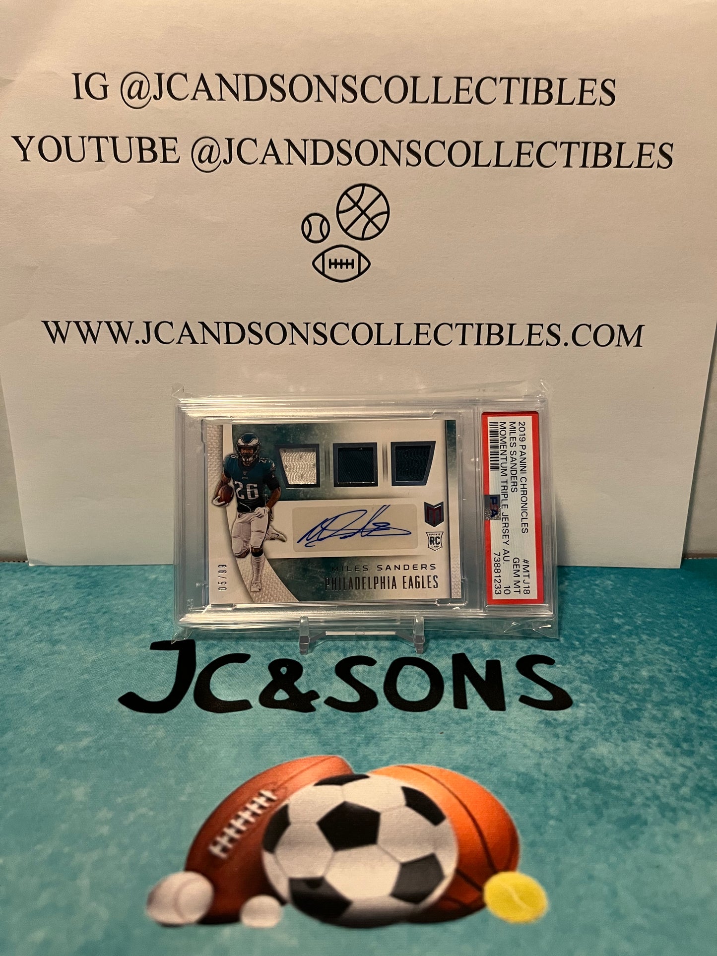 2019 Panini Chronicles Miles Sanders Momentum Triple Jersey Autograph /99 PSA 10 Pop 1
