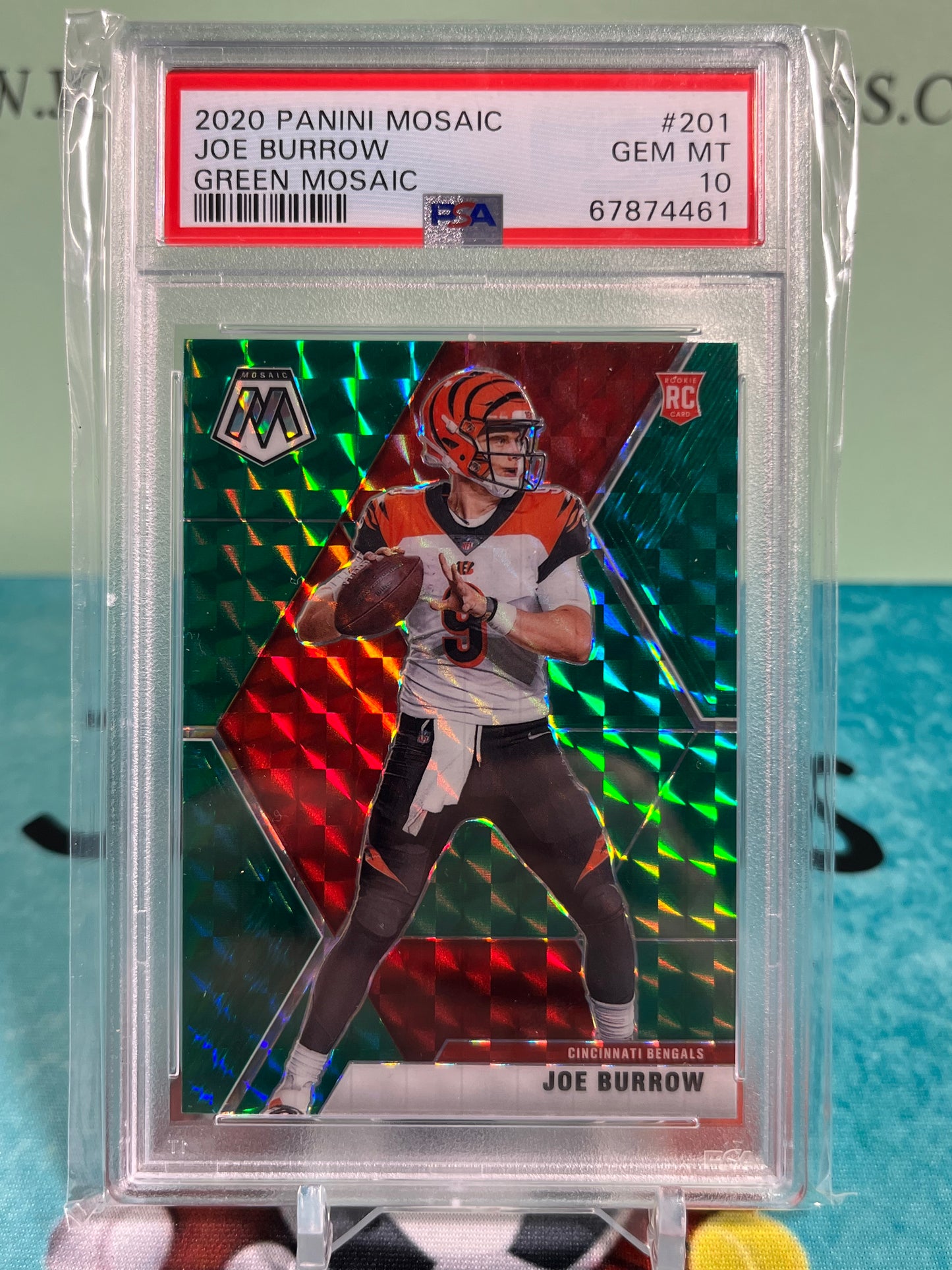 2020 Panini Mosaic JOE BURROW #201 Rookie Green Mosaic PSA 10 Cincinnati Bengals
