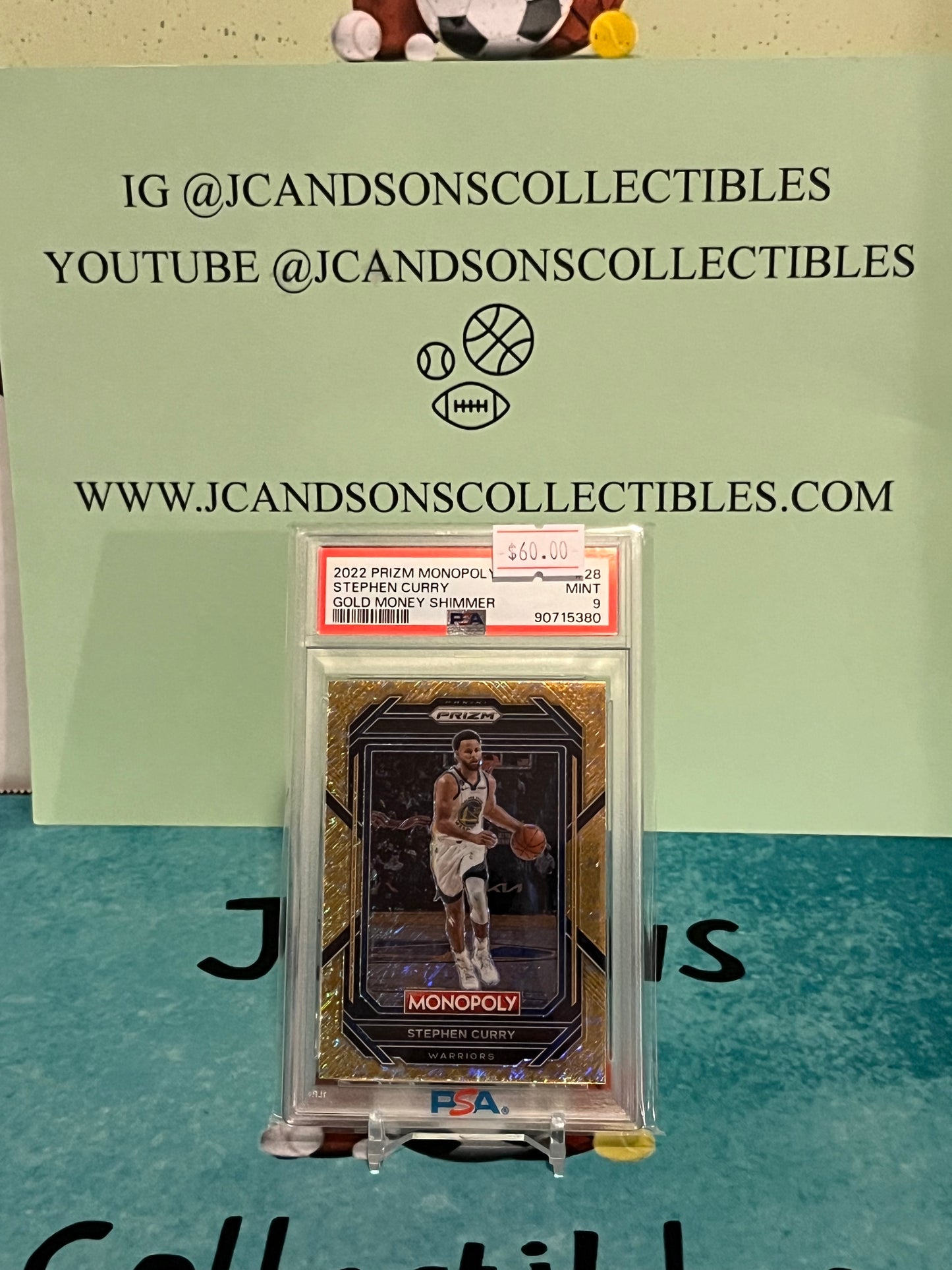 2022-23 Monopoly Prizm Stephen Curry Gold Money Shimmer Prizm #/500 PSA 9 Mint
