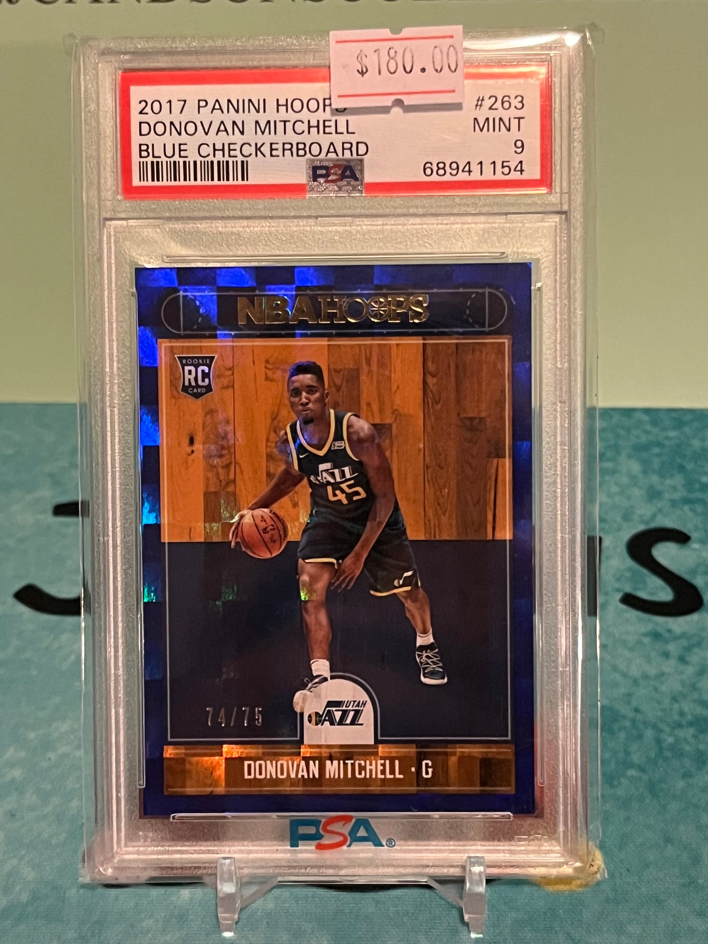 2017-18 NBA Hoops Blue Checkerboard /75 Donovan Mitchell PSA 9 GEM MT Rookie RC