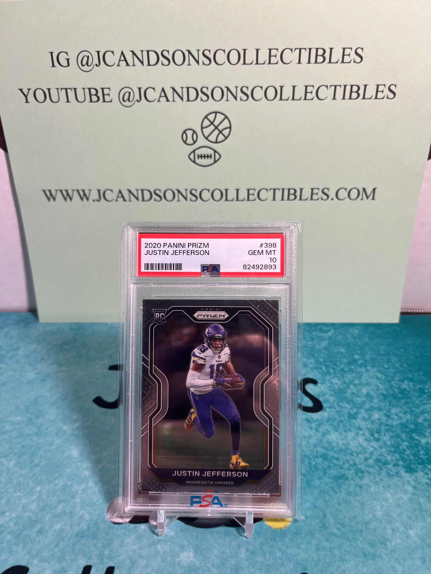 2020 Prizm Justin Jefferson Rookie Card RC #398 PSA 10 GEM MINT Vikings
