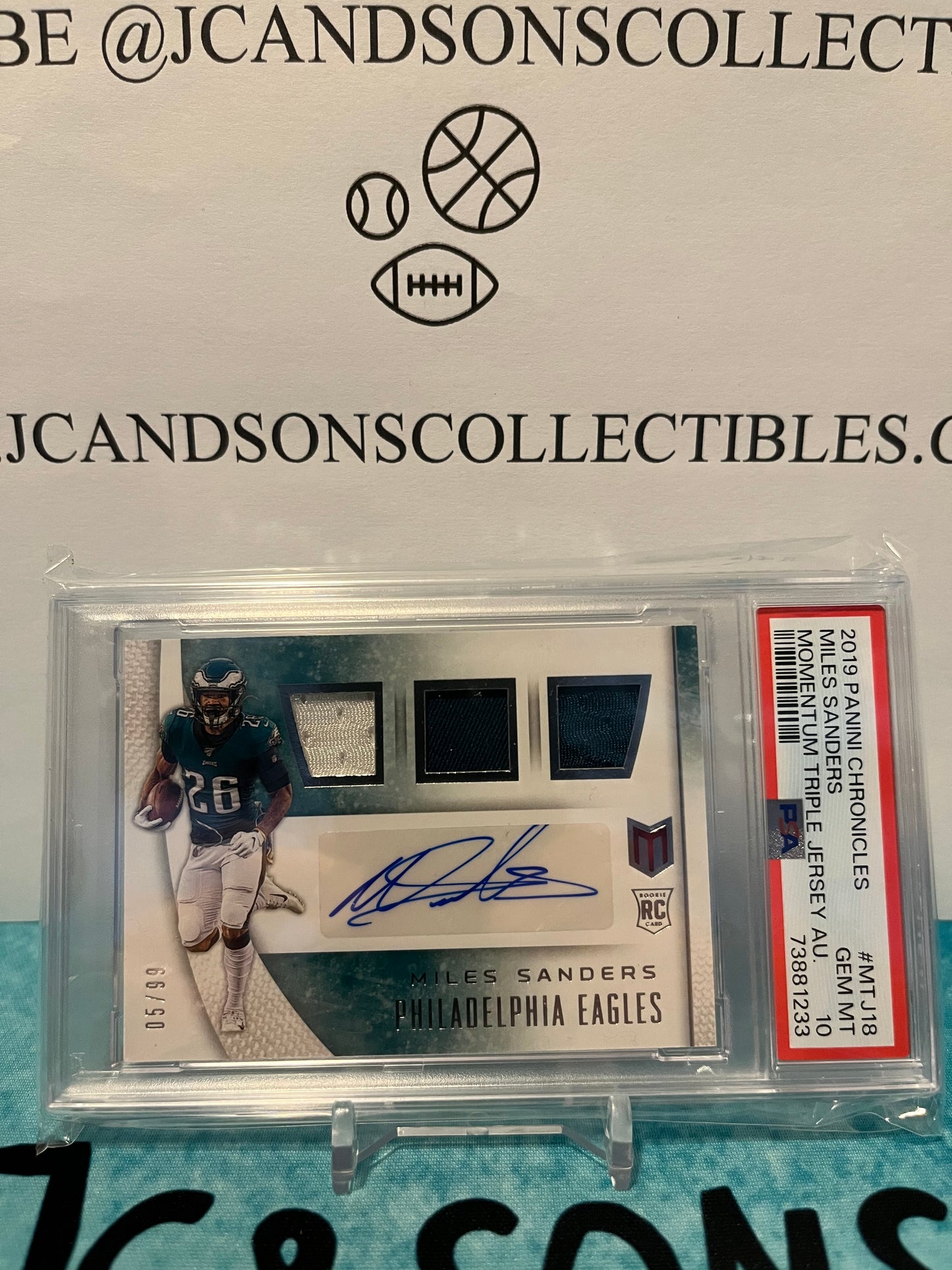 2019 Panini Chronicles Miles Sanders Momentum Triple Jersey Autograph /99 PSA 10 Pop 1