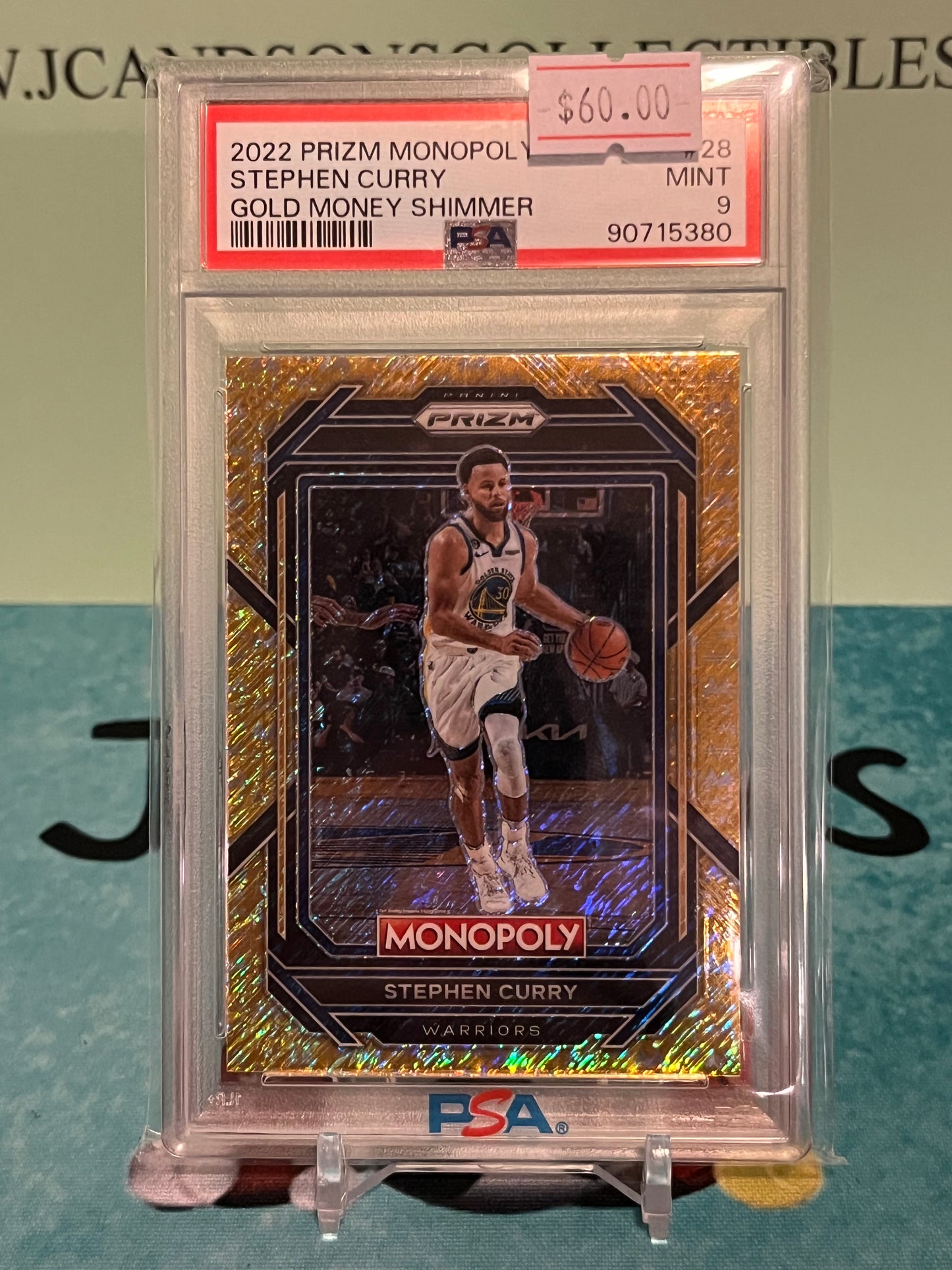 2022-23 Monopoly Prizm Stephen Curry Gold Money Shimmer Prizm #/500 PSA 9 Mint