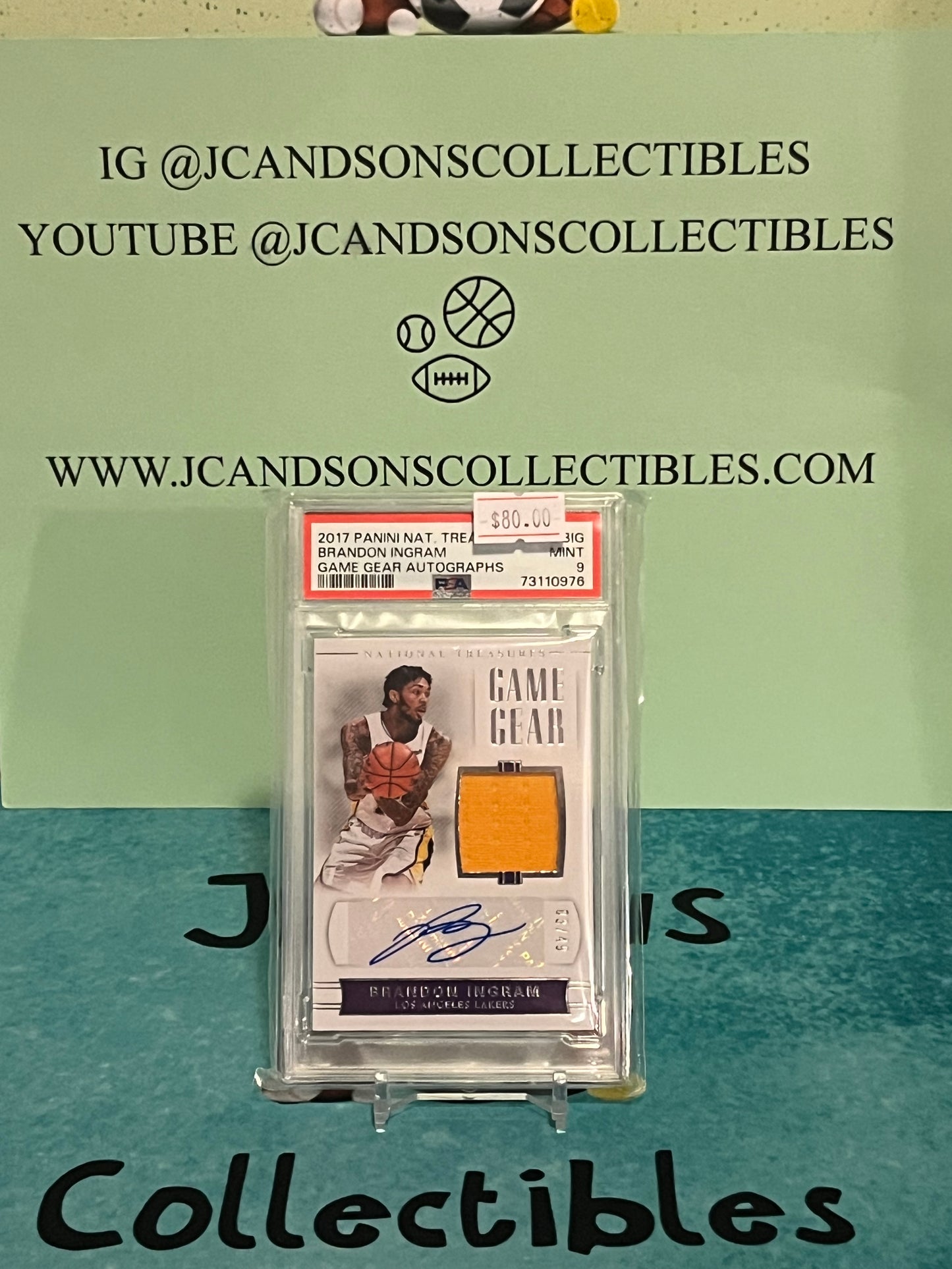 Brandon Ingram 2017-18 National Treasures Game Gear Jersey Auto /49 #GG-BIG PSA 9