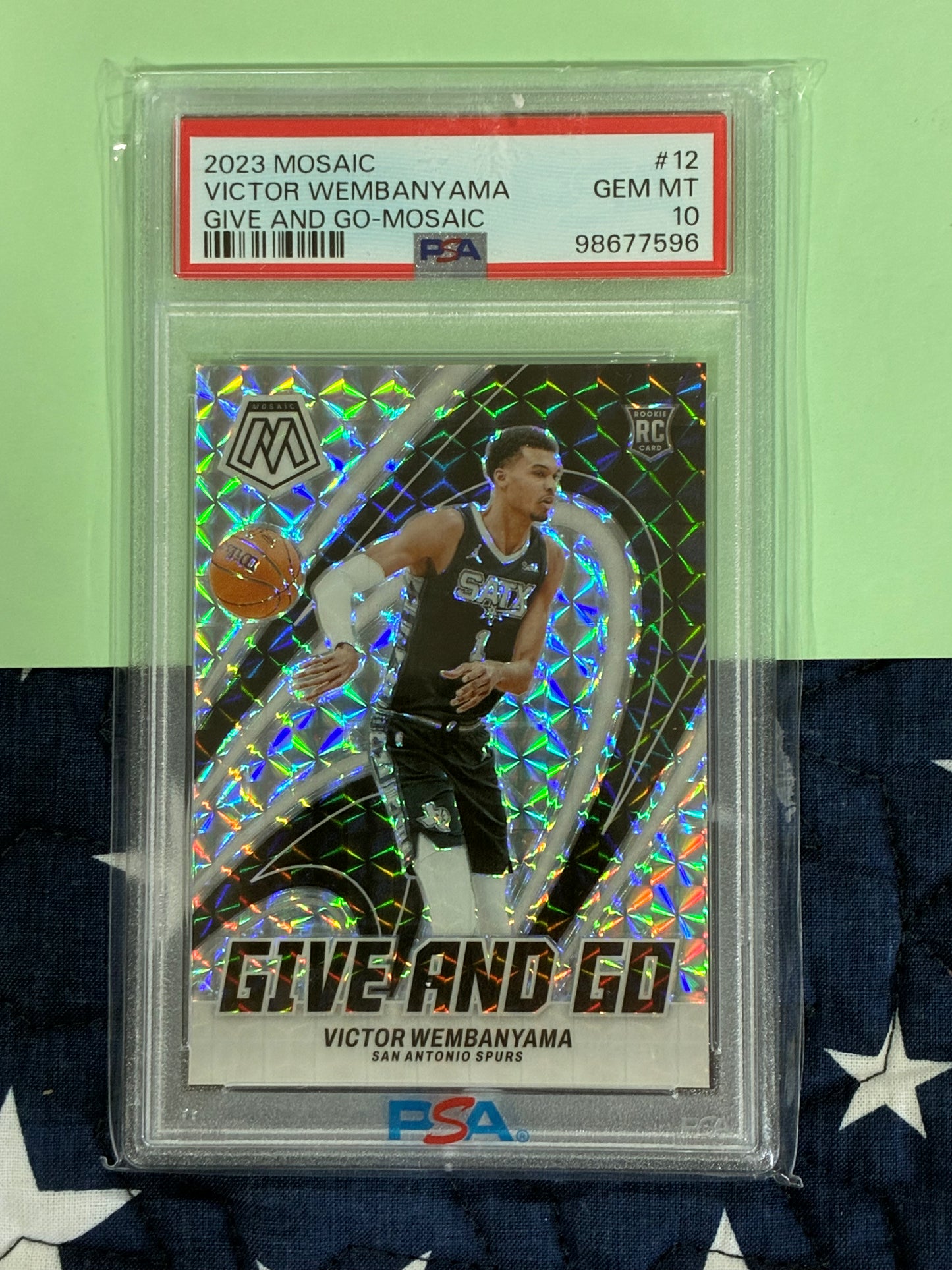 Panini 2023-24 Mosaic Victor Wembanyama Spurs Give and Go #12 RC PSA 10