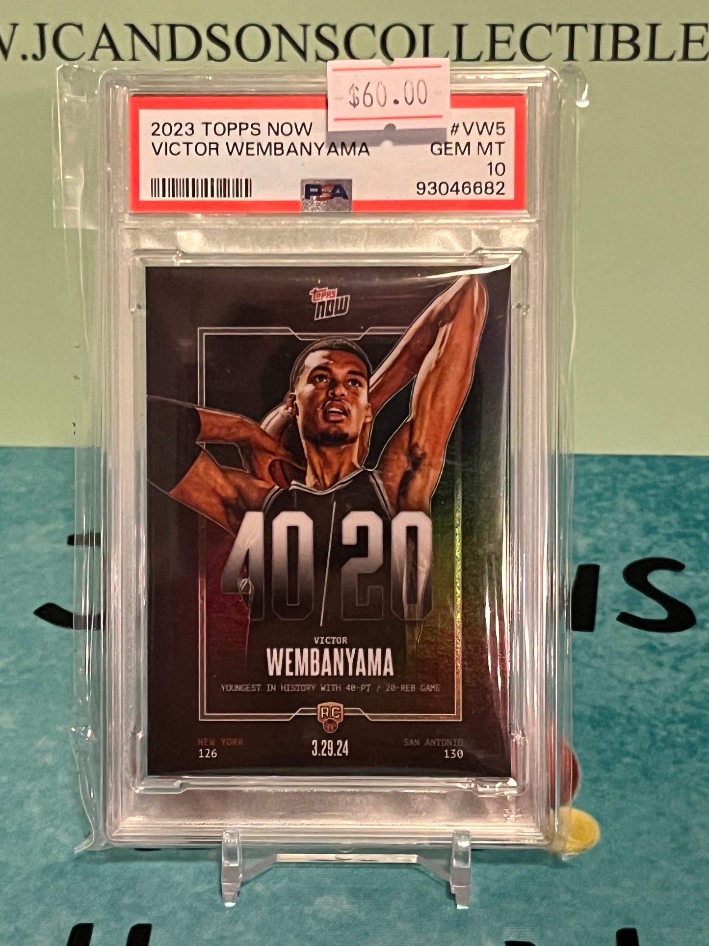 2023-24 Topps Now Victor Wembanyama Rookie RC Youngest History 40/20 VW-5 PSA 10