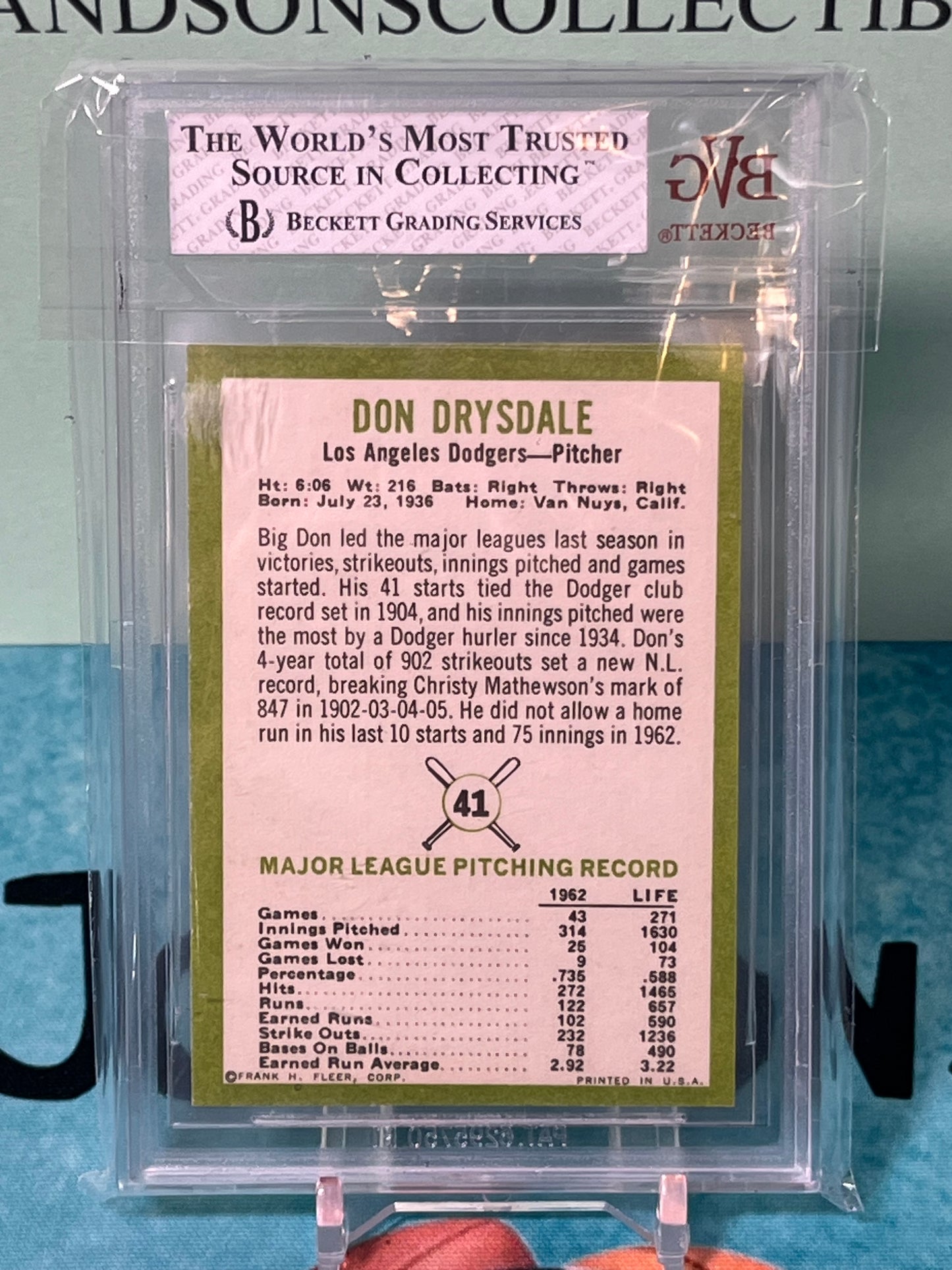 1963 Fleer Don Drysdale #41 BGS  6 HOF