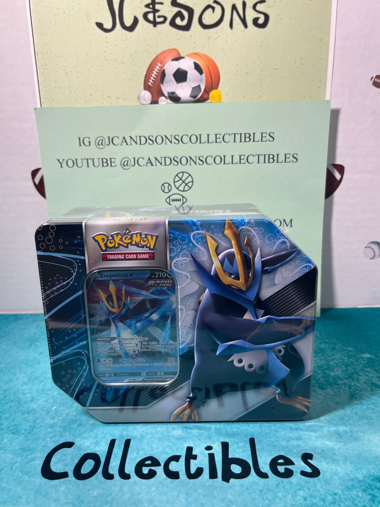 Pokemon TCG Sealed Tin Foil Empoleon V (2 Evolving Skies) 5 Packs Total