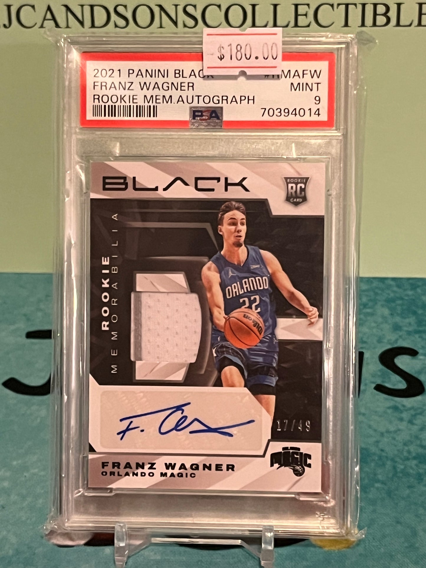 2021-22 Panini Black Memorabilia /49 Franz Wagner #RMA-FW Rookie Auto RC PSA 9