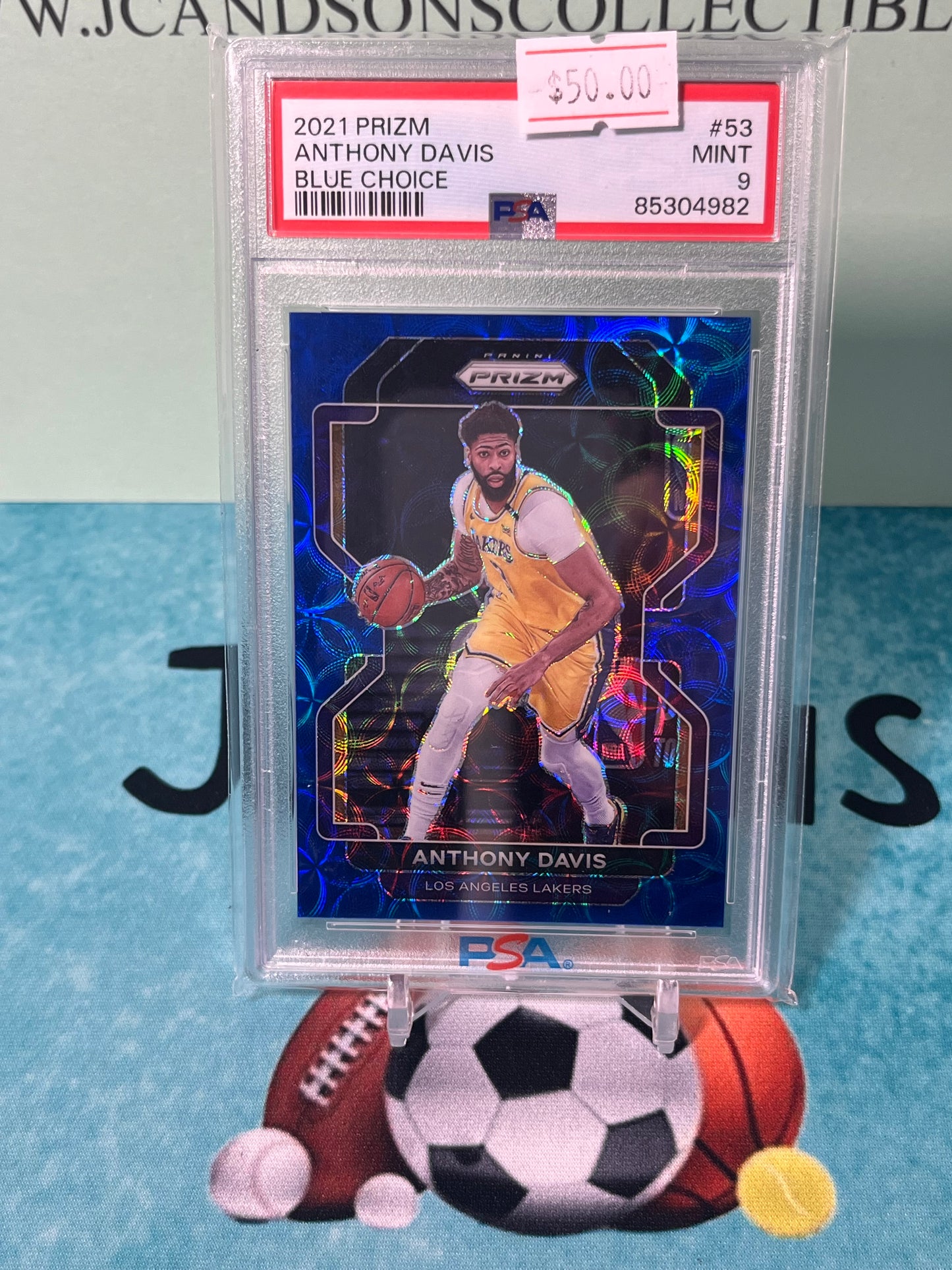 2021-22 Panini NBA Basketball Prizm Anthony Davis Blue Choice /39 PSA 9