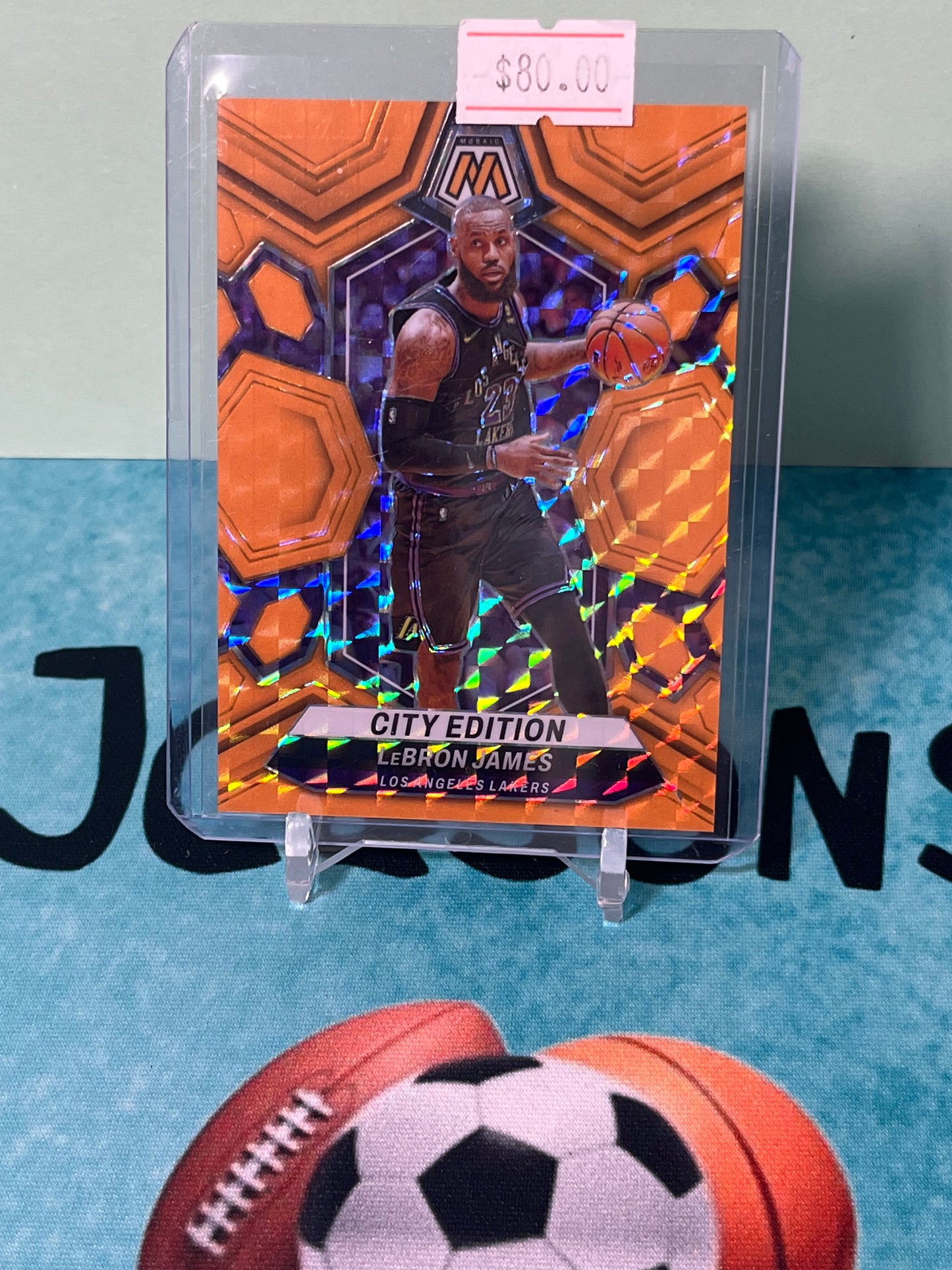 2023-24 MOSAIC LAKERS LEBRON JAMES ORANGE FLUORESCENT /25 CITY EDITION MINT