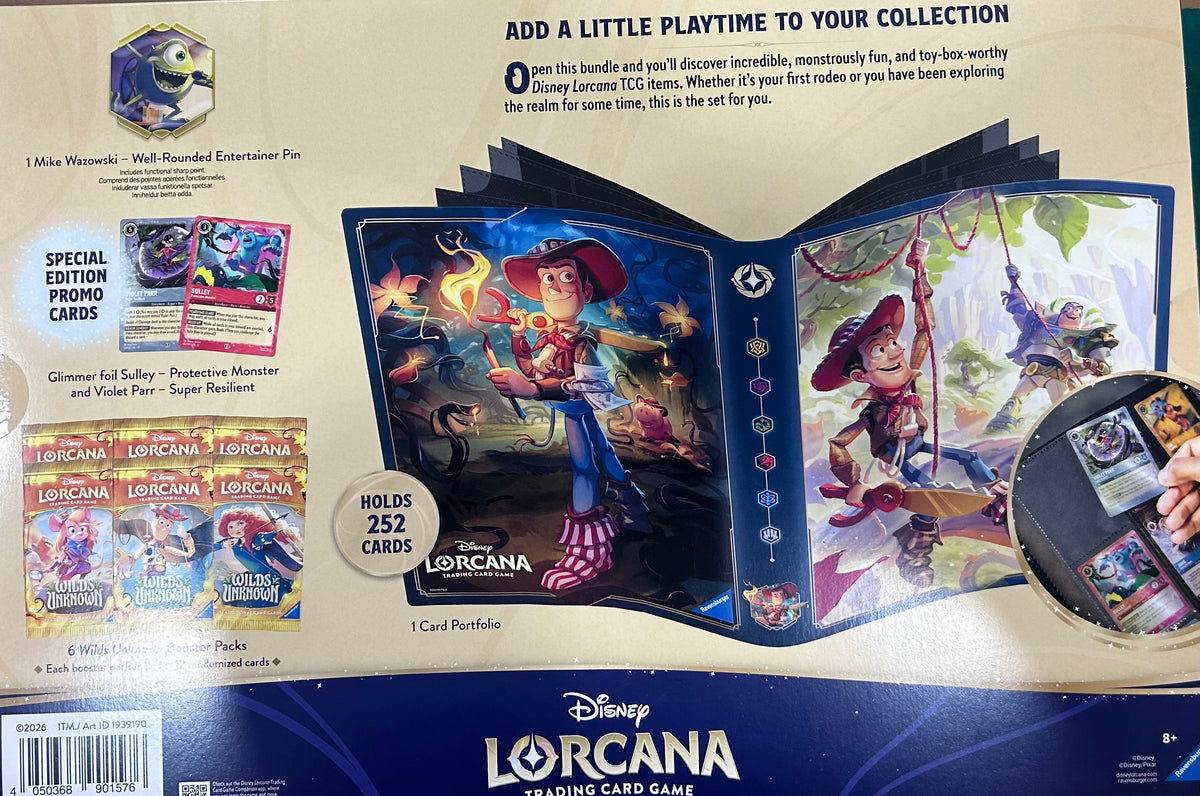 Disney Lorcana Best Buddies Bundle Card Portfolio Album Holds 252 Cards Wilds, 6 Wild Unknown Booster Packs, 2 Special Edition Promo Cards, 1 Pin