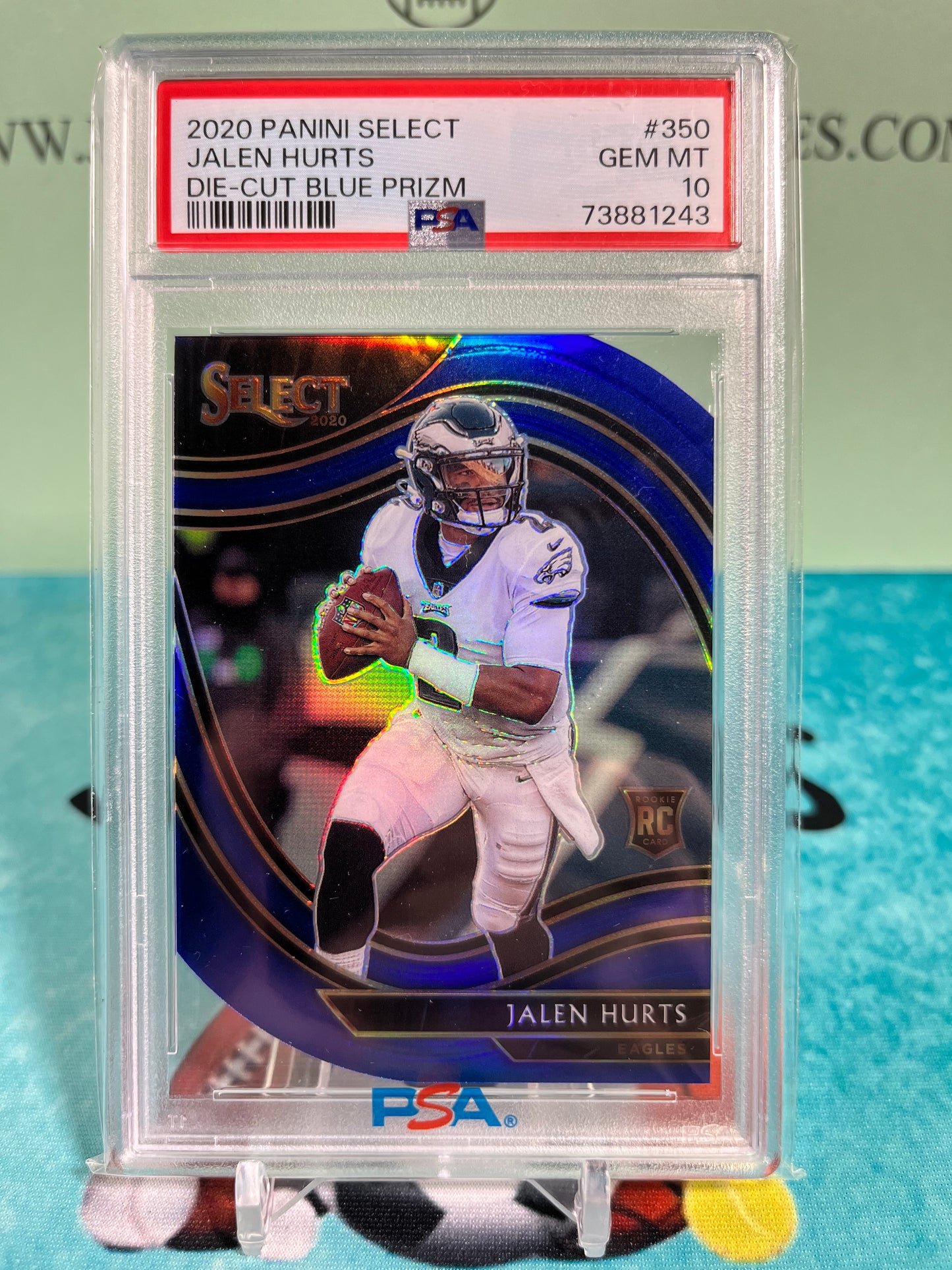 2020 Panini Select Jalen Hurts Rookie Field Blue Prizm Die-Cut RC #350 PSA 10