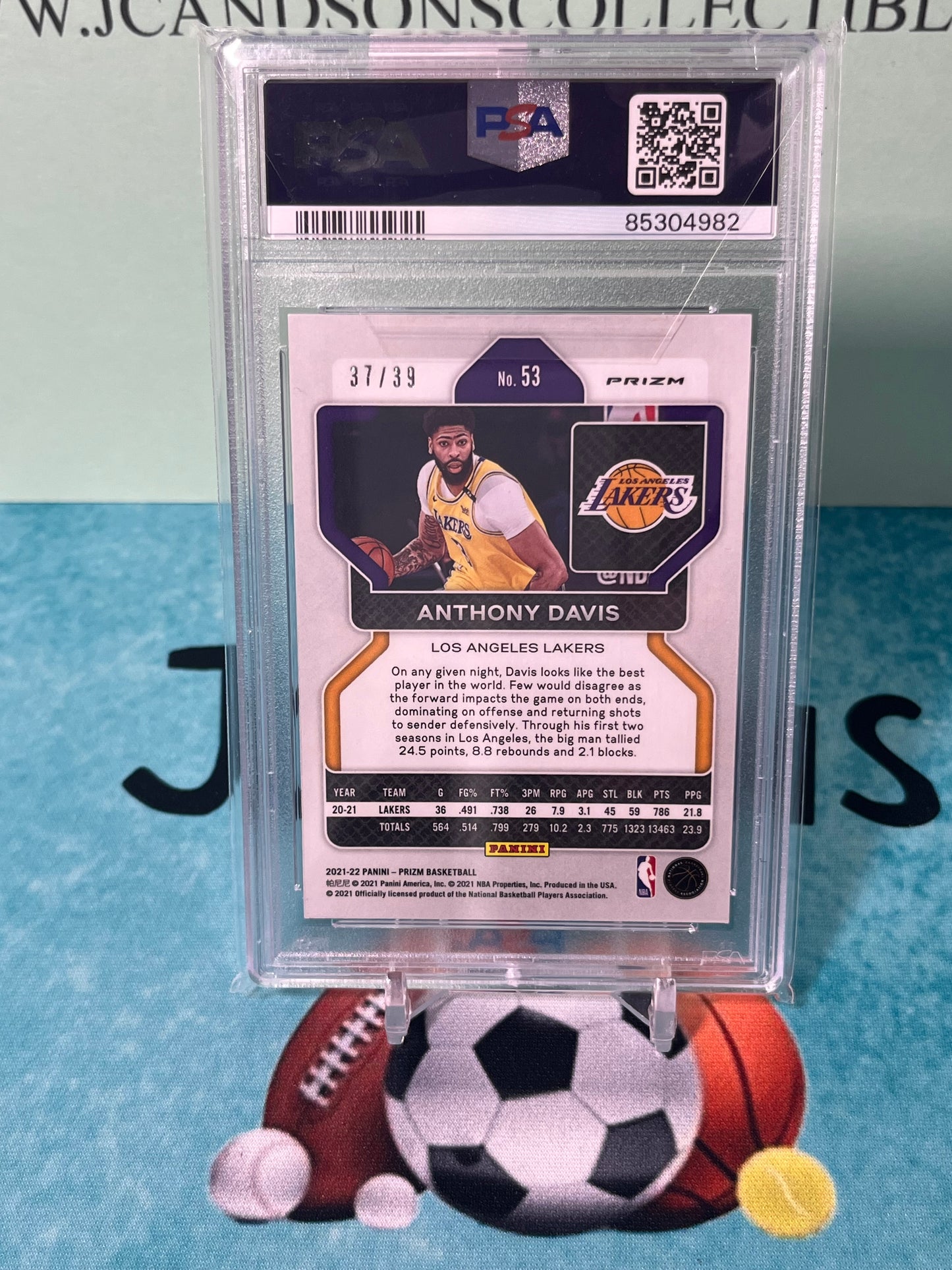 2021-22 Panini NBA Basketball Prizm Anthony Davis Blue Choice /39 PSA 9