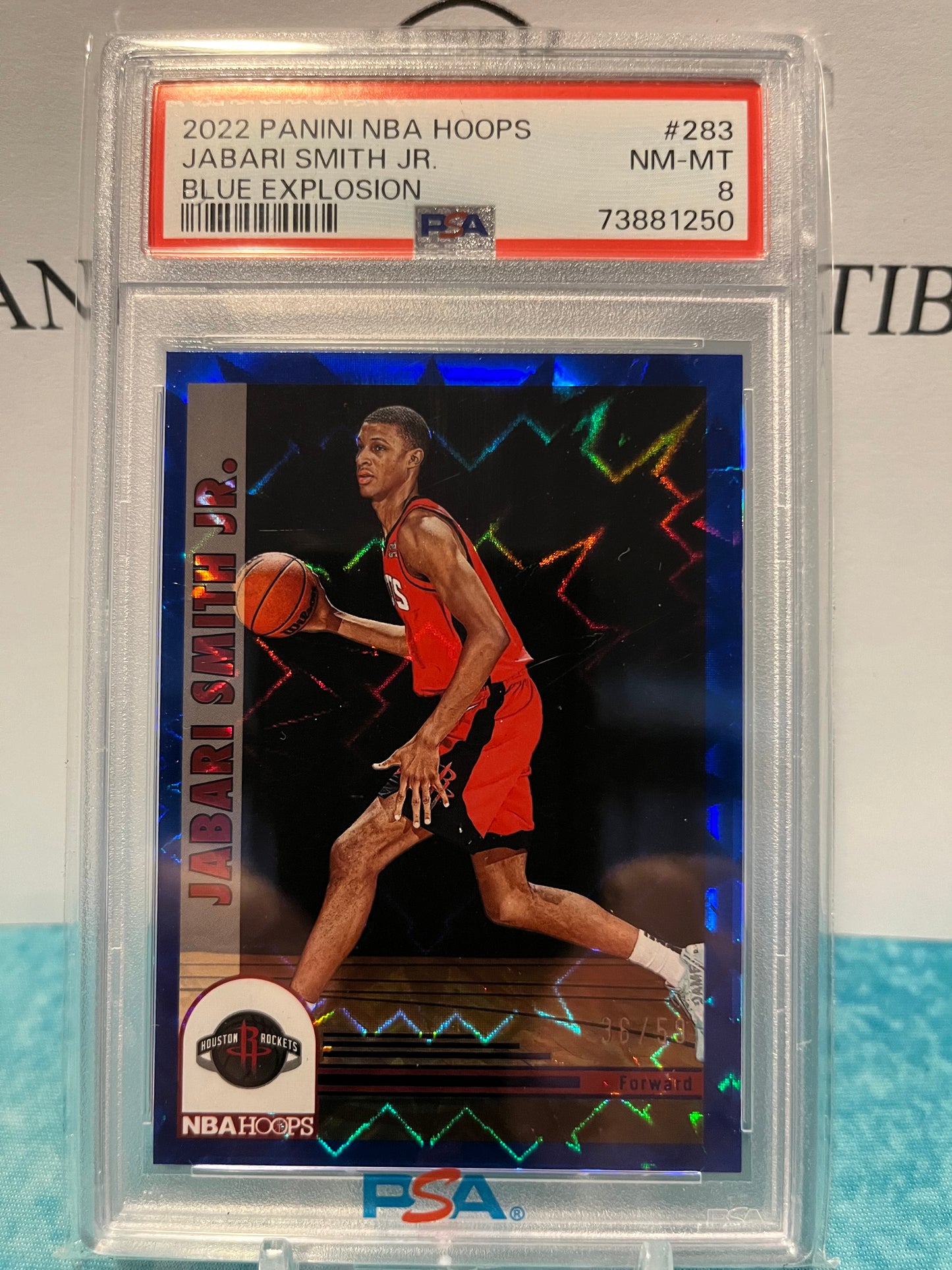 2022 Panini NBA Hoops Jabari Smith Jr Blue Explosion Rookie /59 PSA 8