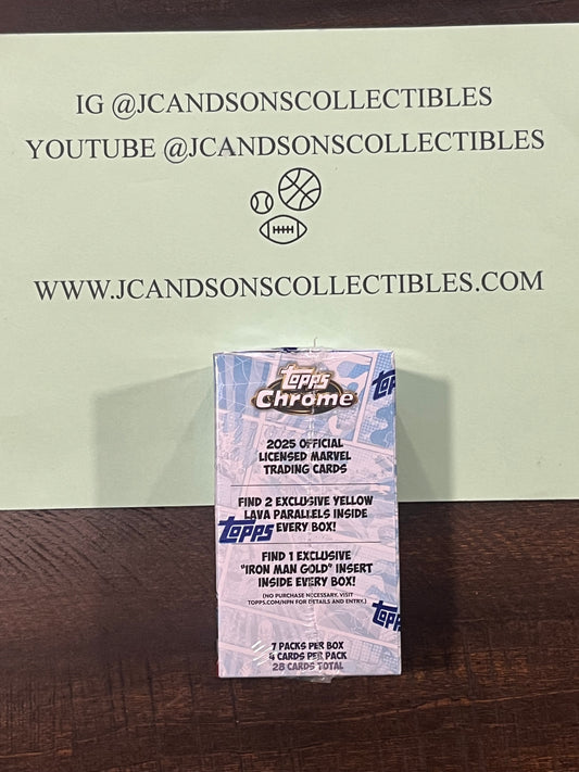 2025 TOPPS CHROME MARVEL COMICS Value/Blaster Box (28 Cards) Brand New Factory Sealed