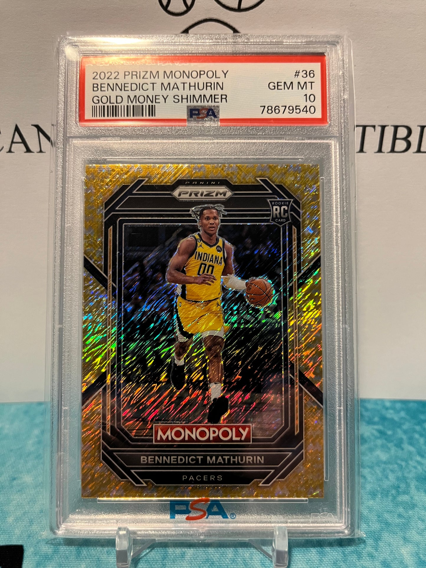 2022 Panini Prizm Monopoly Bennedict Mathurin Gold Money Shimmer /500 PSA 10