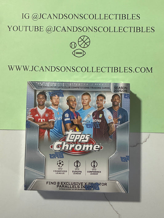 2025-26 Topps Chrome UEFA Club Competitions Soccer Factory Sealed Mega Box