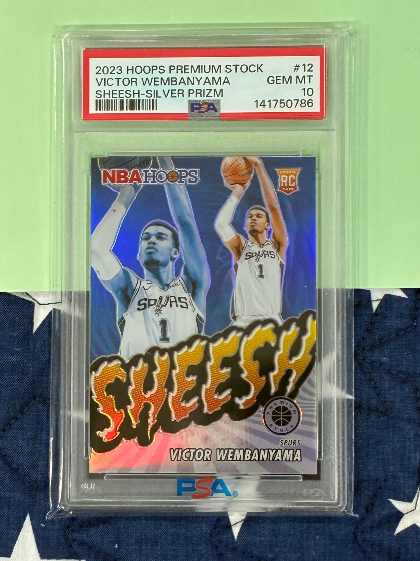 2023 PANINI HOOPS PREMIUM STOCK SHEESH SILVER PRIZM #12 VICTOR WEMBANYAMA PSA 10